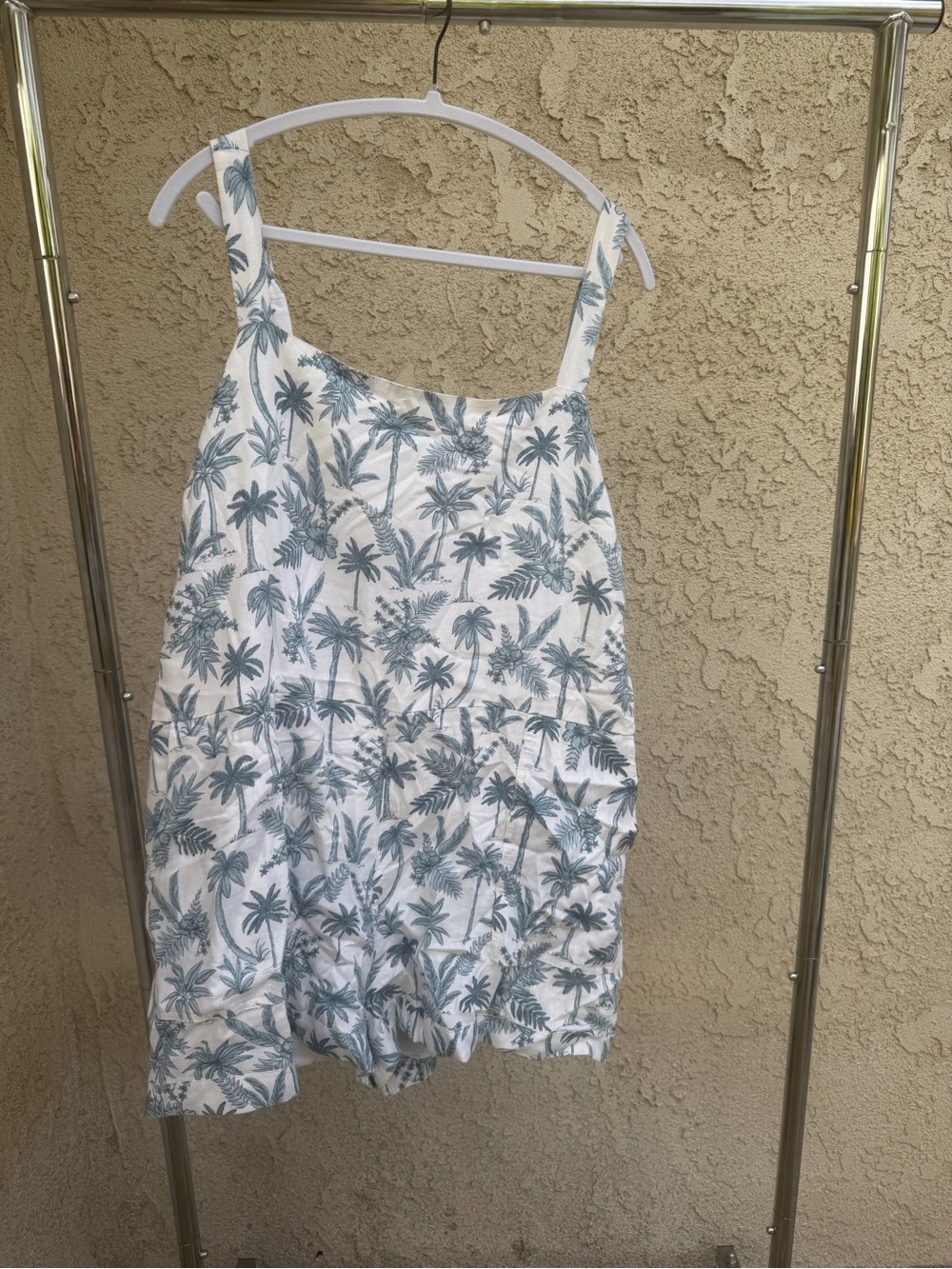 Show Me Your MuMu White Palm-Print Romper with Teal Palms